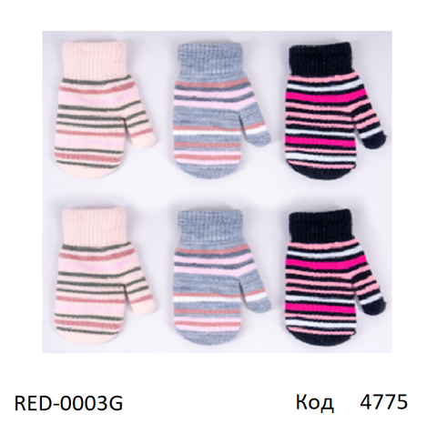 YO дв.Рукавиці для дівчинки в'язані подвійні RED-0003G Акрил/Махра.в СМУЖКУ розмір16,18 6шт 04775 фото