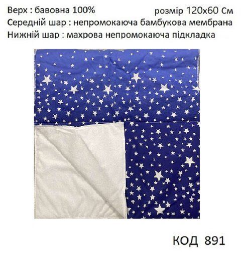 Ukr Пелюшка СИНТЕПОН непромокаюча №3 120х60 см (махра+БЯЗЬ преміум) 1шт 00891 фото