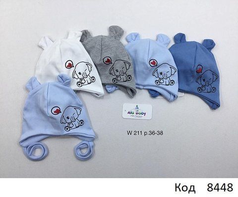 AlaBabyШапка трикотажна для хлопчика (на зав'язках) W-211 36-38 5 шт. 08448 фото
